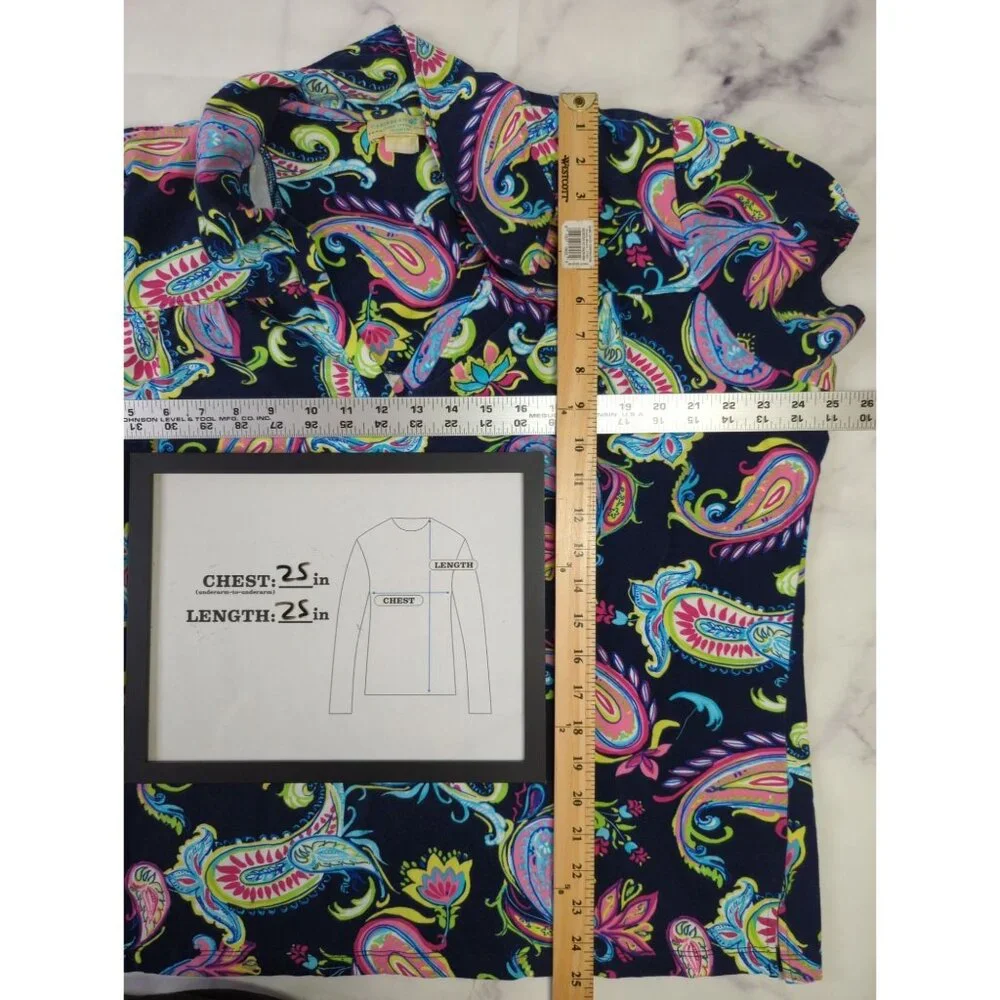 Caribbean Joe Womens 3XL Multicolor Paisley Collared V Neck Plus Size Top - Picture 5 of 7